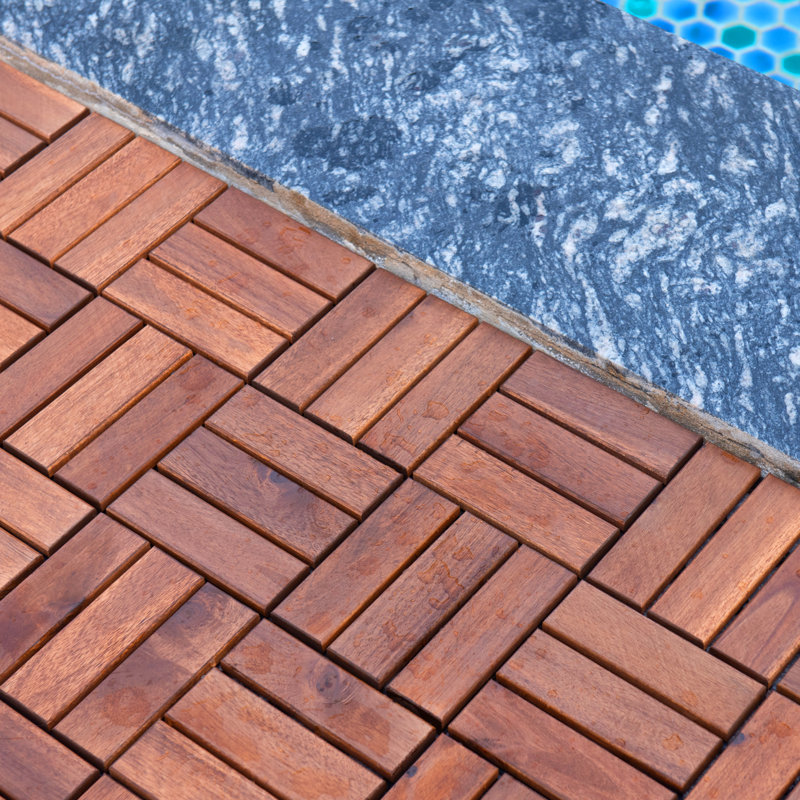 BEEFURNI 12" x 12" Wood Interlocking Deck Tile in Brown Wayfair
